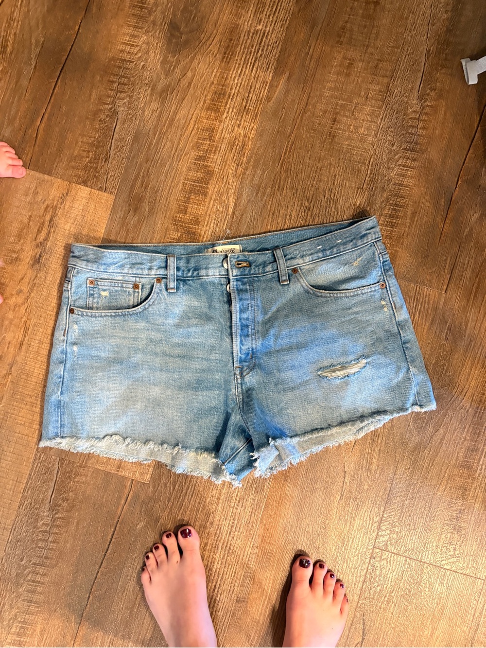 Madewell Light Blue Distressed Denim Cutoff Shorts